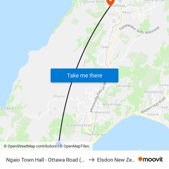 Ngaio Town Hall - Ottawa Road (Opposite) to Elsdon New Zealand map