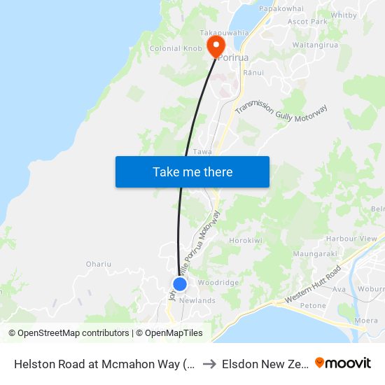 Helston Road at Mcmahon Way (Near 103) to Elsdon New Zealand map