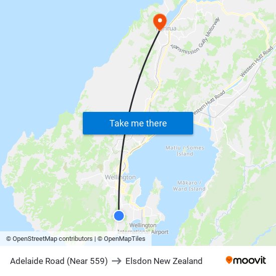 Adelaide Road (Near 559) to Elsdon New Zealand map