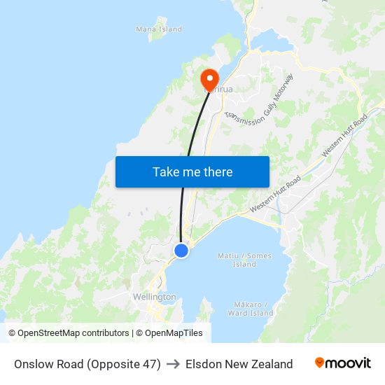 Onslow Road (Opposite 47) to Elsdon New Zealand map