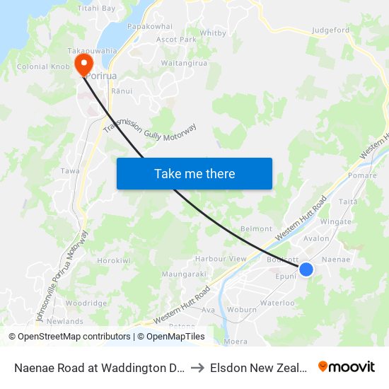 Naenae Road at Waddington Drive to Elsdon New Zealand map