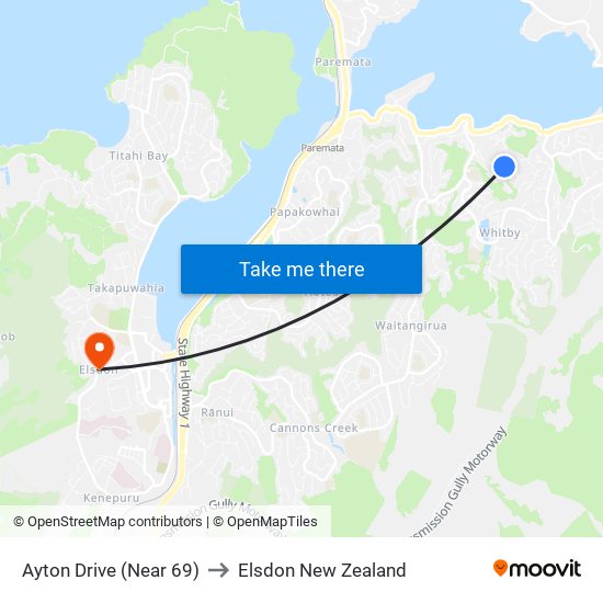 Ayton Drive (Near 69) to Elsdon New Zealand map