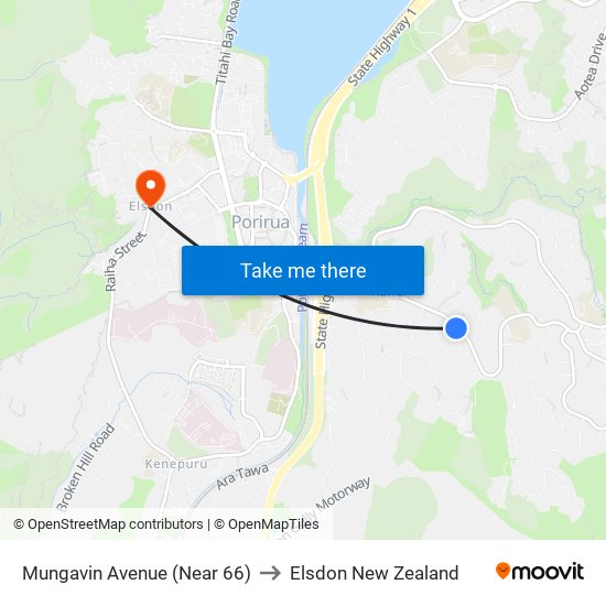 Mungavin Avenue (Near 66) to Elsdon New Zealand map