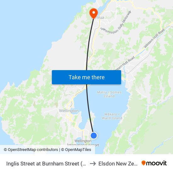 Inglis Street at Burnham Street (Near 88) to Elsdon New Zealand map