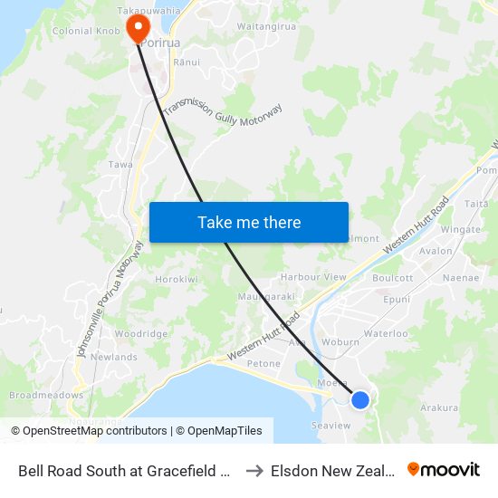 Bell Road South at Gracefield Road to Elsdon New Zealand map