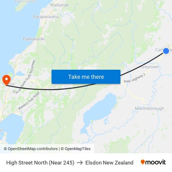 High Street North (Near 245) to Elsdon New Zealand map