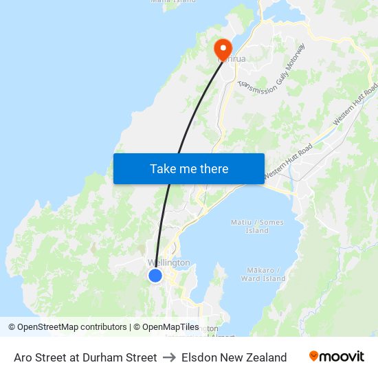 Aro Street at Durham Street to Elsdon New Zealand map