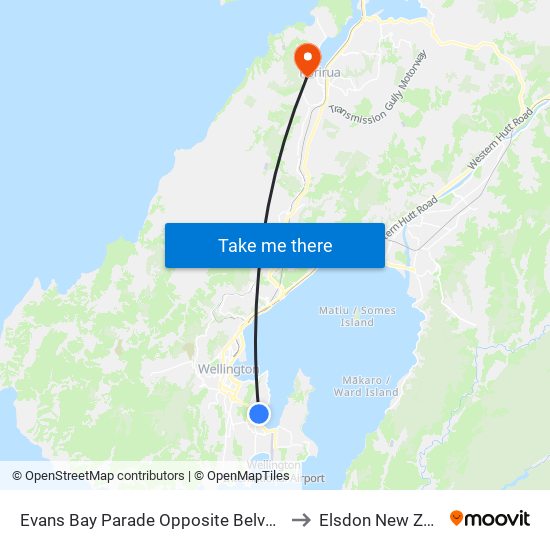Evans Bay Parade Opposite Belvedere Road to Elsdon New Zealand map