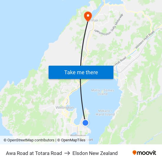 Awa Road at Totara Road to Elsdon New Zealand map