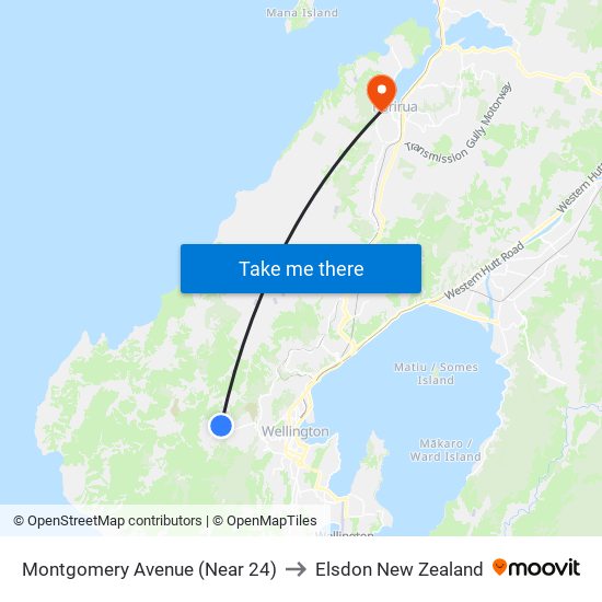 Montgomery Avenue (Near 24) to Elsdon New Zealand map