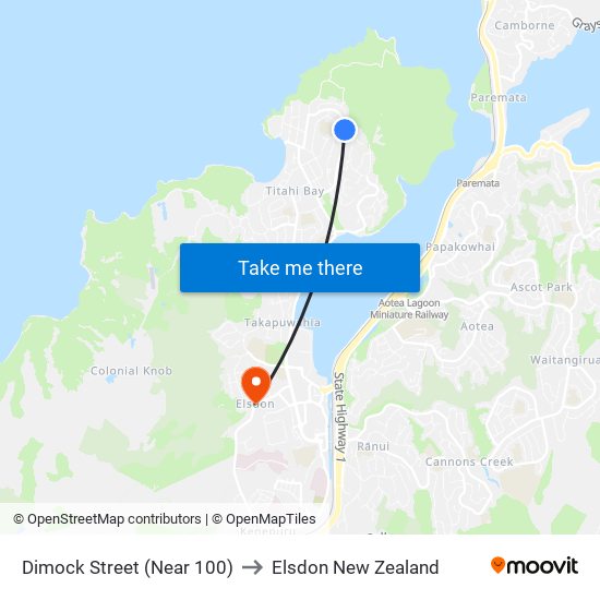 Dimock Street (Near 100) to Elsdon New Zealand map