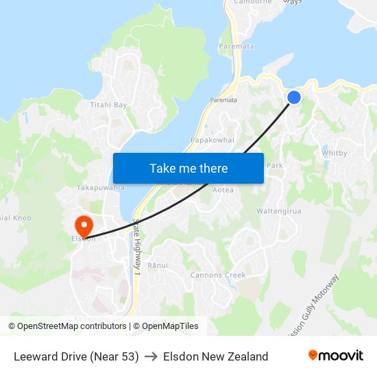 Leeward Drive (Near 53) to Elsdon New Zealand map