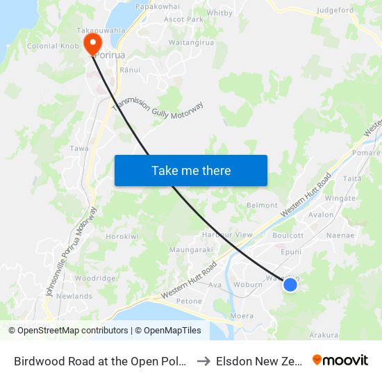 Birdwood Road at the Open Polytechnic to Elsdon New Zealand map