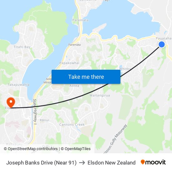 Joseph Banks Drive (Near 91) to Elsdon New Zealand map