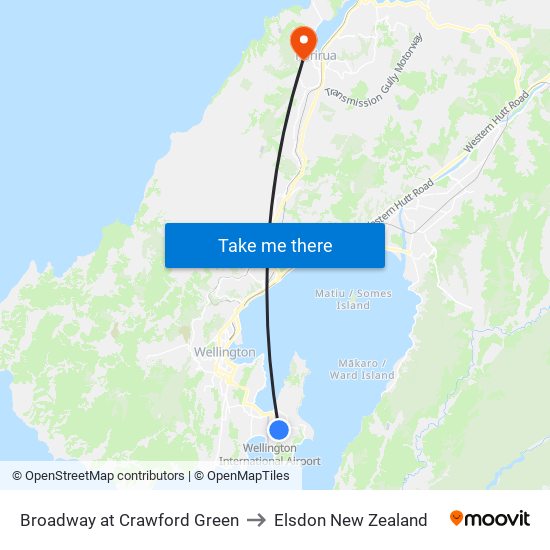 Broadway at Crawford Green to Elsdon New Zealand map