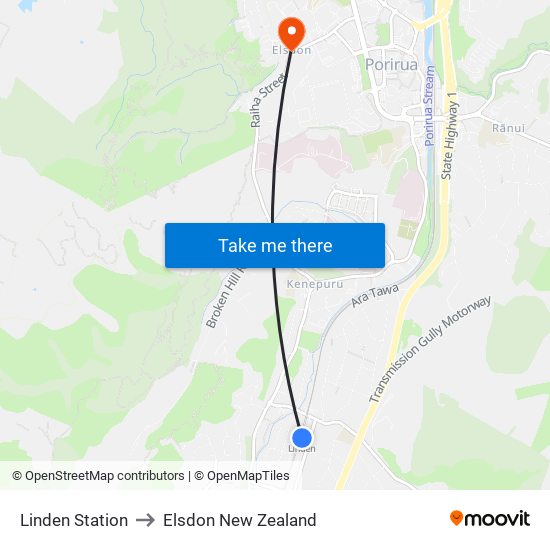 Linden Station to Elsdon New Zealand map