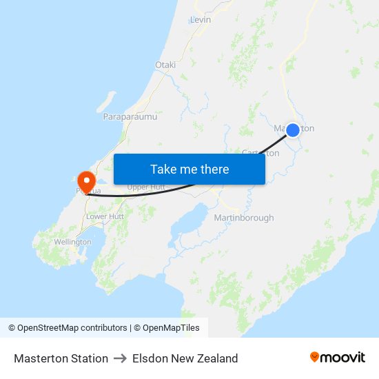 Masterton Station to Elsdon New Zealand map