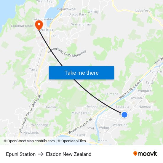 Epuni Station to Elsdon New Zealand map