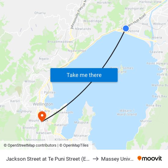 Jackson Street at Te Puni Street (Eastbound) to Massey University map