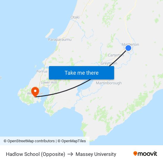 Hadlow School (Opposite) to Massey University map