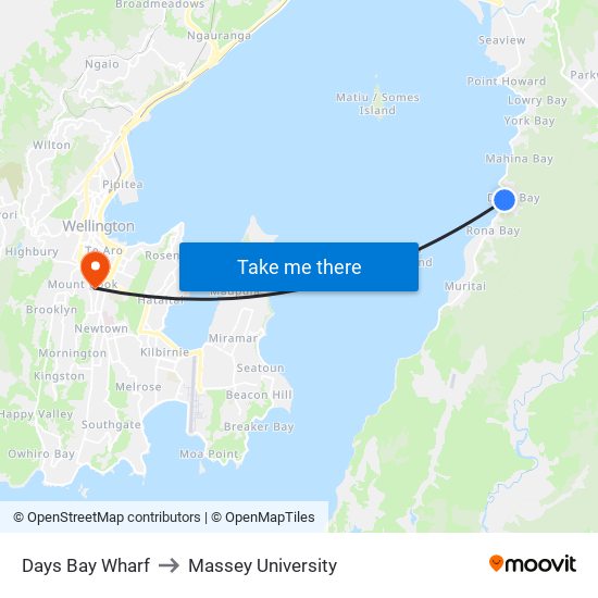 Days Bay Wharf to Massey University map