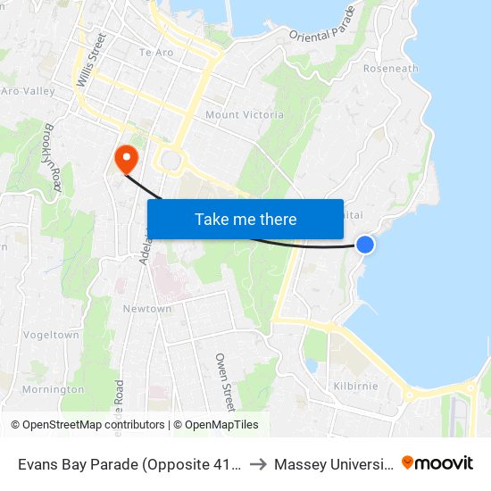 Evans Bay Parade (Opposite 412) to Massey University map