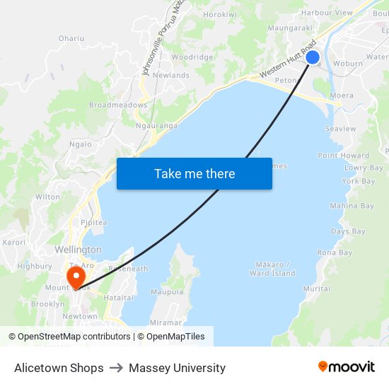 Alicetown Shops to Massey University map