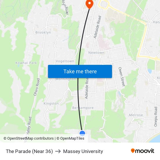 The Parade (Near 36) to Massey University map