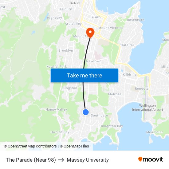 The Parade (Near 98) to Massey University map