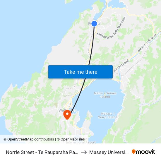 Norrie Street - Te Rauparaha Park to Massey University map