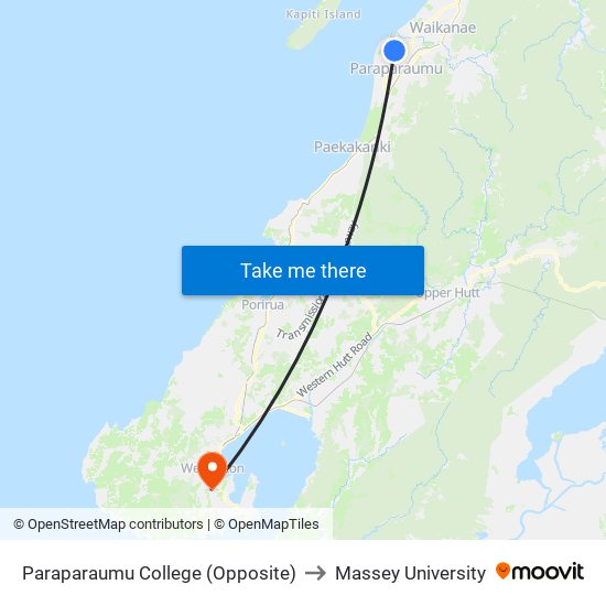 Paraparaumu College (Opposite) to Massey University map