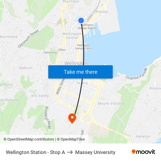 Wellington Station - Stop A to Massey University map