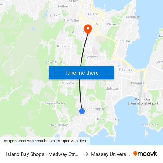 Island Bay Shops - Medway Street to Massey University map