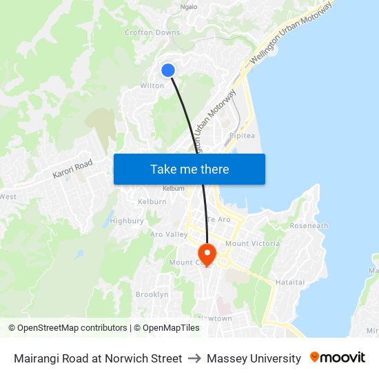 Mairangi Road at Norwich Street to Massey University map