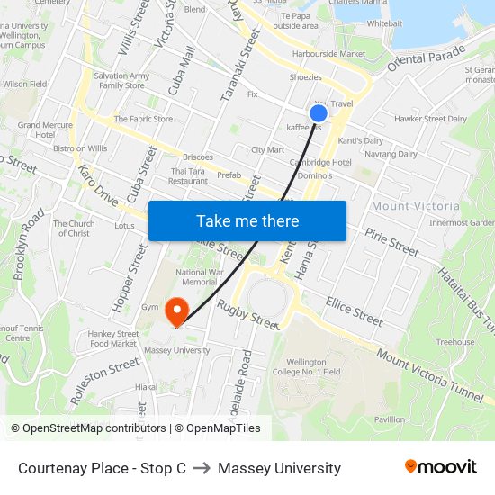 Courtenay Place - Stop C to Massey University map