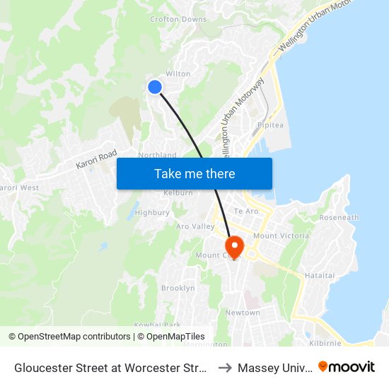 Gloucester Street at Worcester Street (Near 22) to Massey University map