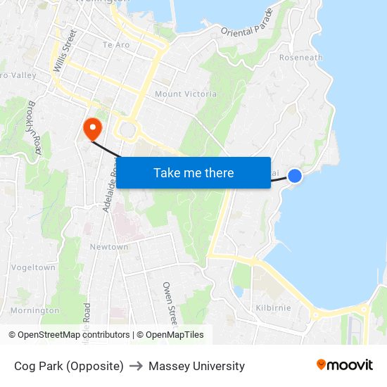 Cog Park (Opposite) to Massey University map