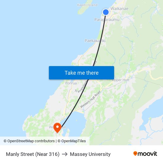 Manly Street (Near 316) to Massey University map