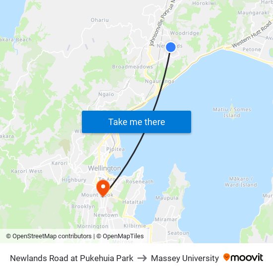 Newlands Road at Pukehuia Park to Massey University map