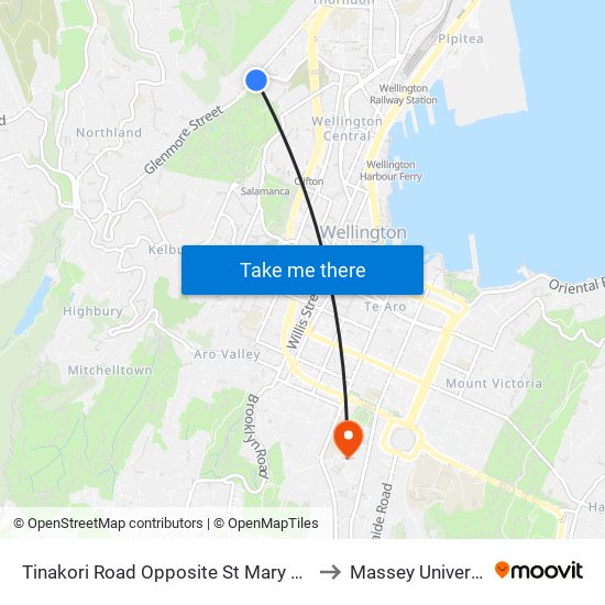 Tinakori Road Opposite St Mary Street to Massey University map