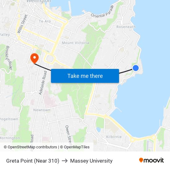 Greta Point (Near 310) to Massey University map