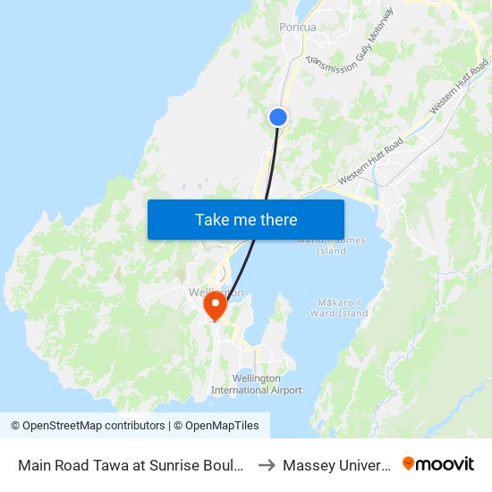 Main Road Tawa at Sunrise Boulevard to Massey University map