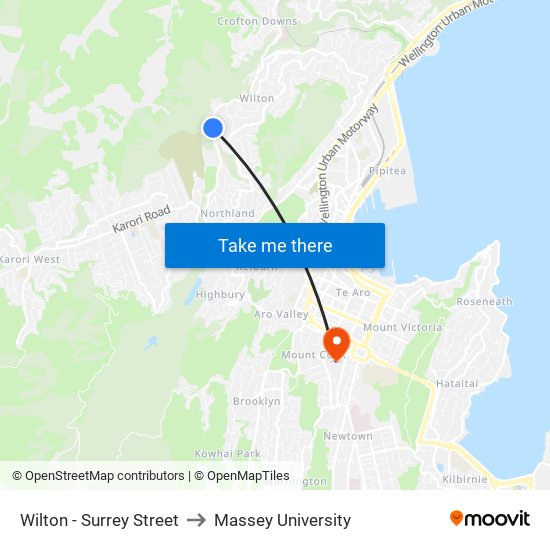 Wilton - Surrey Street to Massey University map