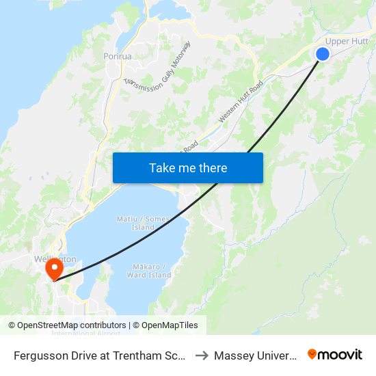 Fergusson Drive at Trentham School to Massey University map