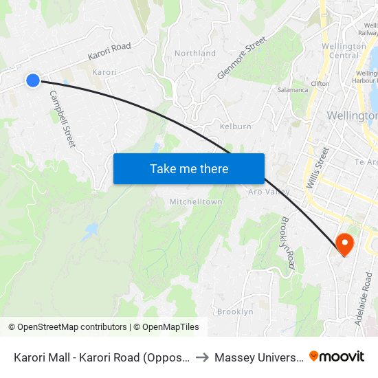 Karori Mall - Karori Road (Opposite) to Massey University map