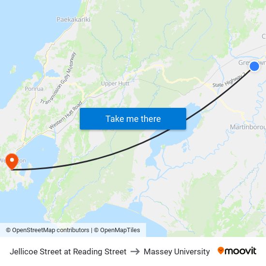 Jellicoe Street at Reading Street to Massey University map