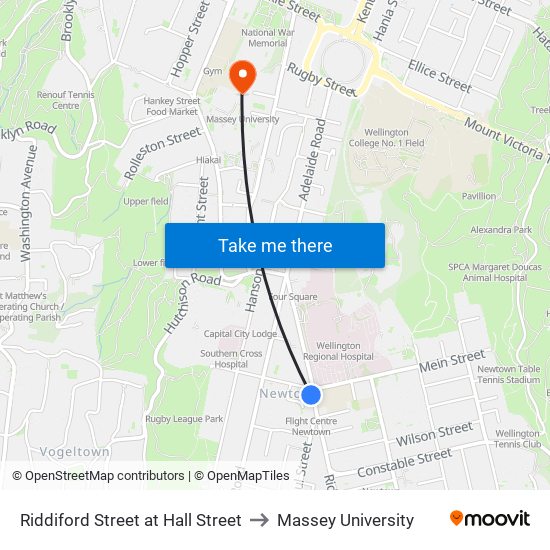 Riddiford Street at Hall Street to Massey University map