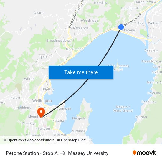 Petone Station - Stop A to Massey University map