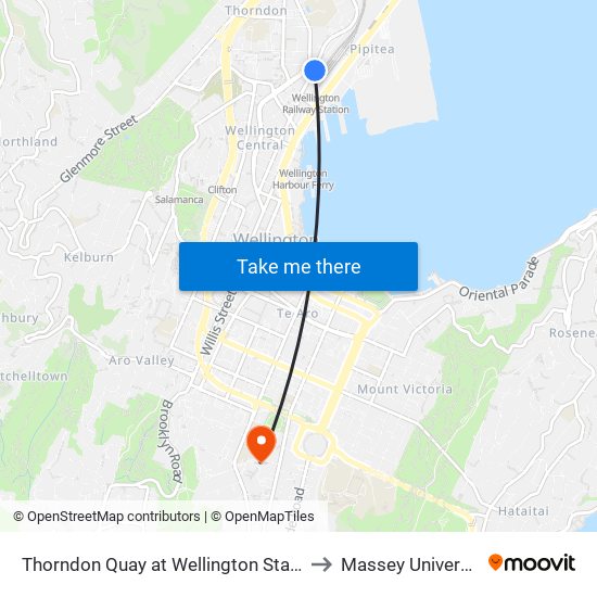 Thorndon Quay at Wellington Station to Massey University map