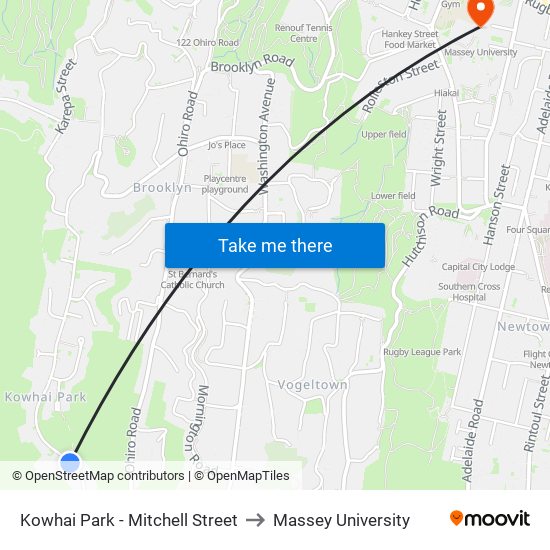 Kowhai Park - Mitchell Street to Massey University map